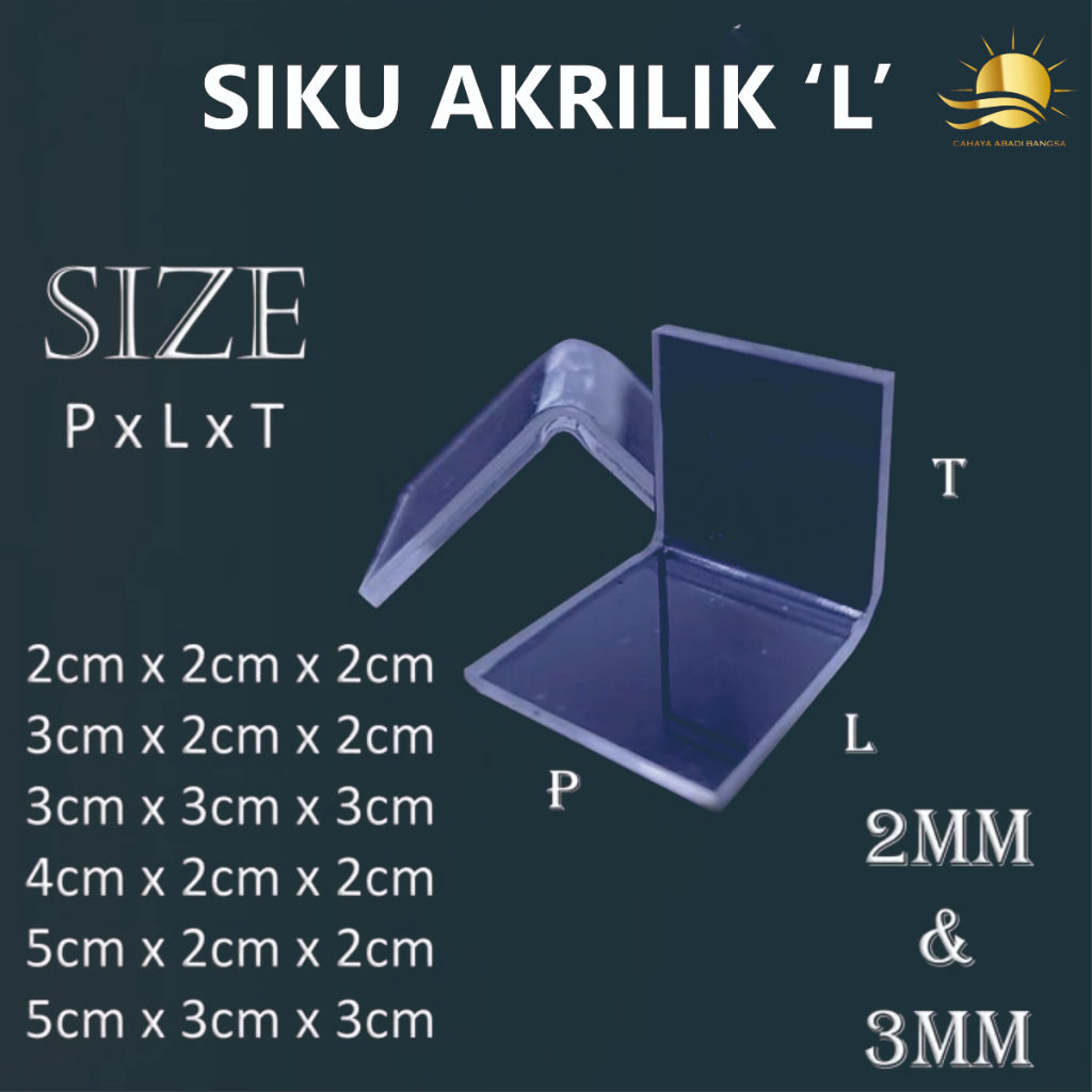 Dudukan Siku Akrilik Acrylic Bentuk 'L' Ukuran CUSTOM