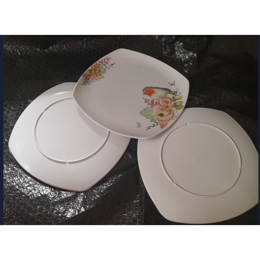 PROMO PIRING SEGI MELAMIN ISI 12 PCS, PROMO PIRING MOTIF BURUNG MELAMIN, PIRING MAKAN SEGIN MELAMIN,