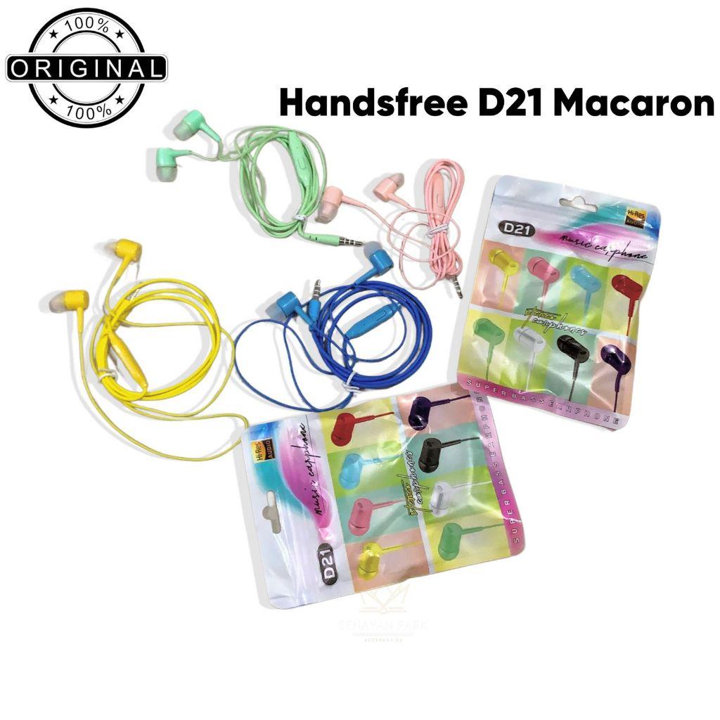 Handsfree Earphone Headset D21 Macaron With Mic Packing Klip Plastik [SEN]