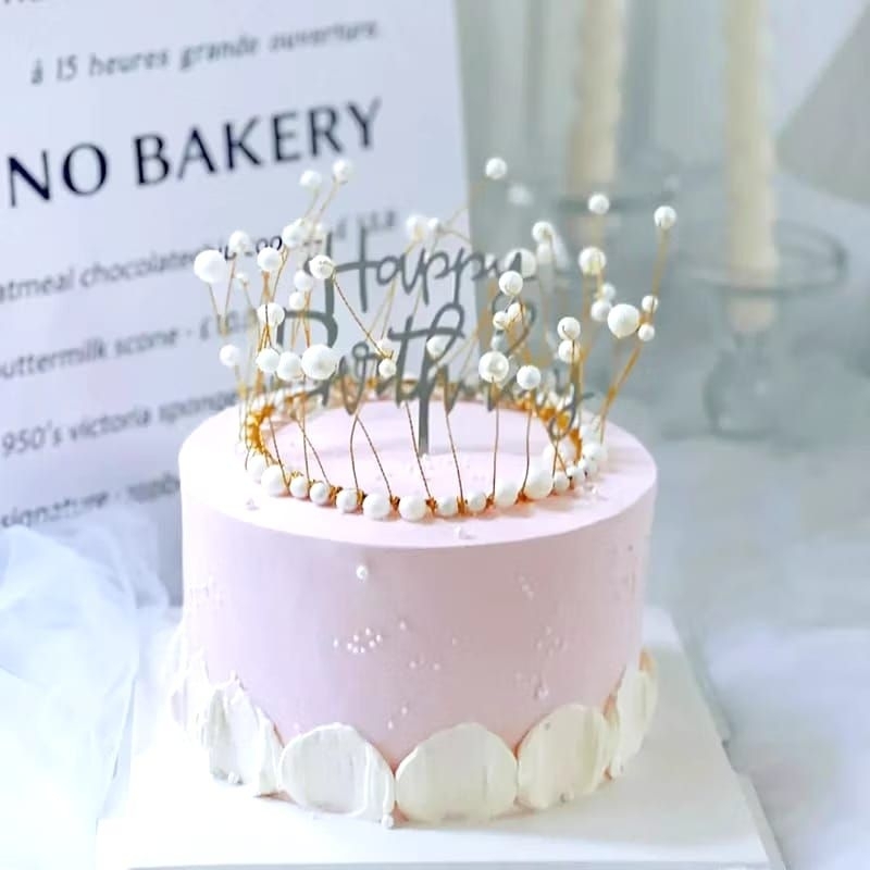 {YM} Pajangan Kue Ulang Tahun Mahkota Mutiara Topper Kue / Hiasan Topper Kue Mahkota Mutiara Crown M