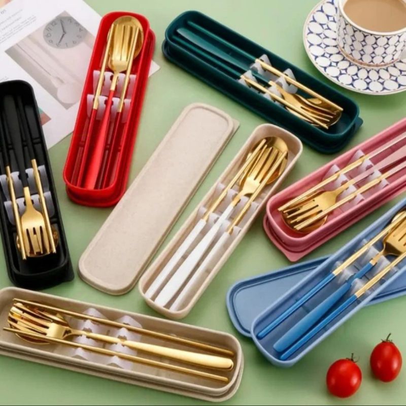 Sendok Set Traveling Sumpit Stainless Sendok Makan Pack Sendok Garpu Kotak Camping Sendok Lunch Box