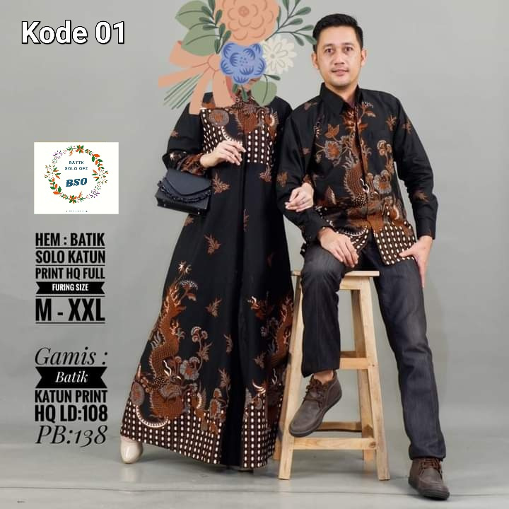 Couple Gamis Batik Premium ORI Solo Termurah Terbaru Terlaris Viral Sarimbit Batik Gamis Seragam Pen