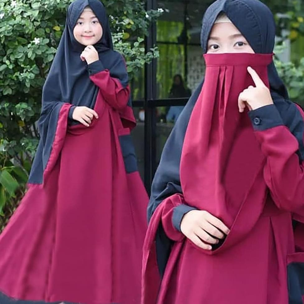 ( Langsung kirim ) Gamis Anak Perempuan Usia 9 - 12 Tahun / Baju Muslim Anak Set 3 in 1 Gamis Khimar