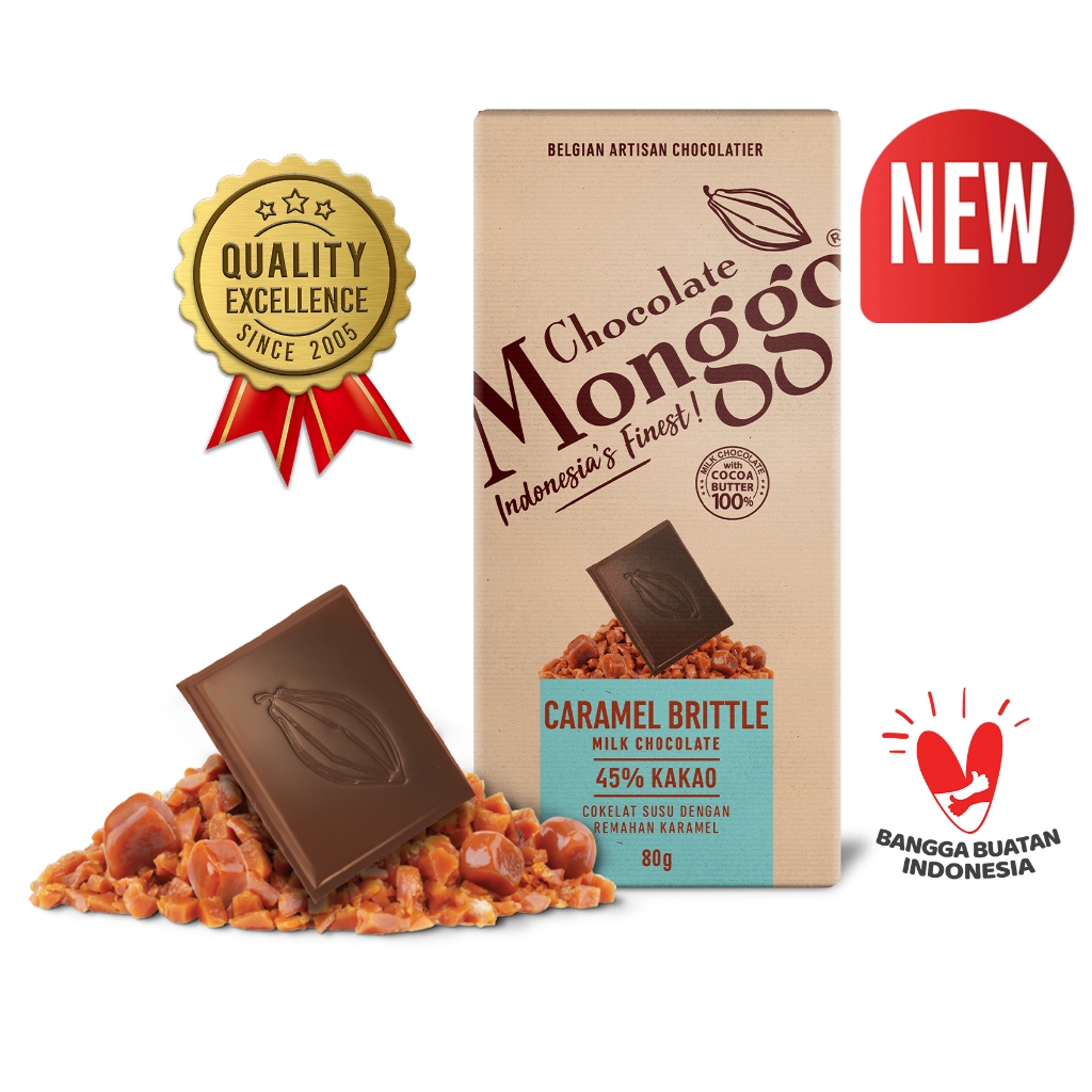 

Chocolate Monggo | Caramel Brittle & Milk Chocolate 80gr | Coklat Murni 100% Cocoa Butter | Cokelat Crunchy Karamel