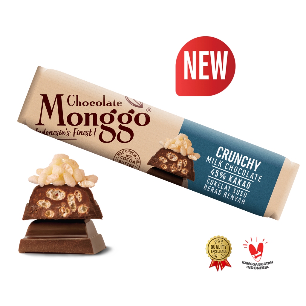 

Chocolate Monggo | Crunchy & Milk Chocolate 33gr | Coklat Murni 100% Cocoa Butter | Cokelat Susu Rice Puff