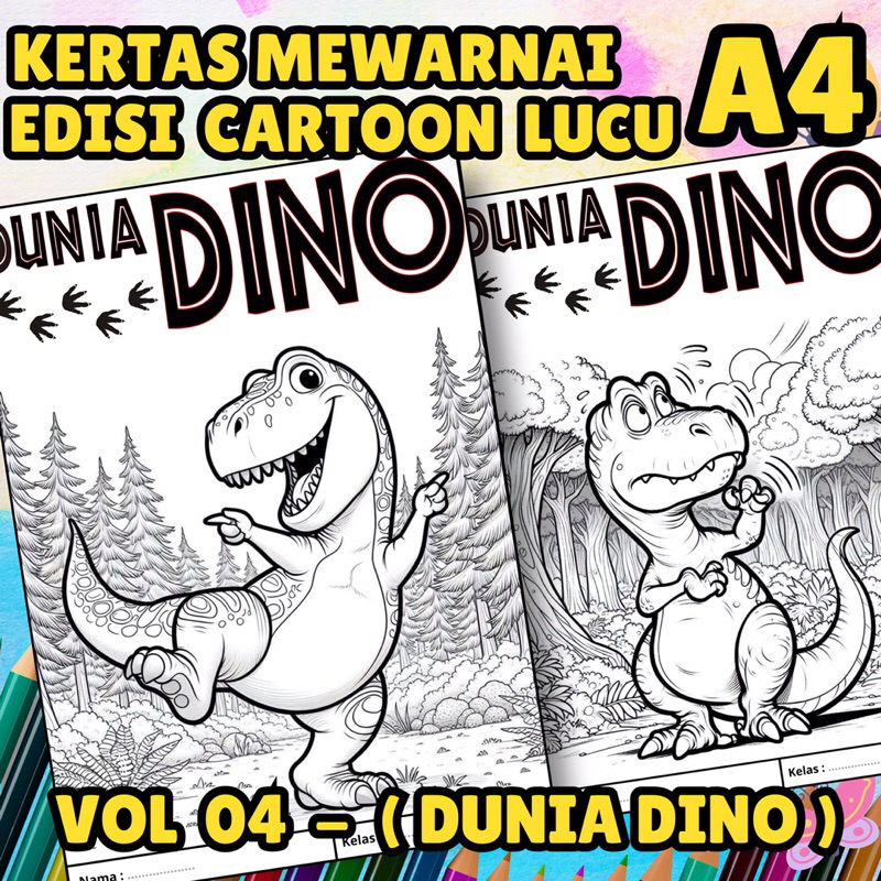

MEDIA KERTAS KREATIFITAS MEWARNAI ANAK A4 DENGAN PRINT CETAK BUKAN COPY - MEDIA WARNA KARACTER KARTUN LUCU - CARTOON DUNIA DINO