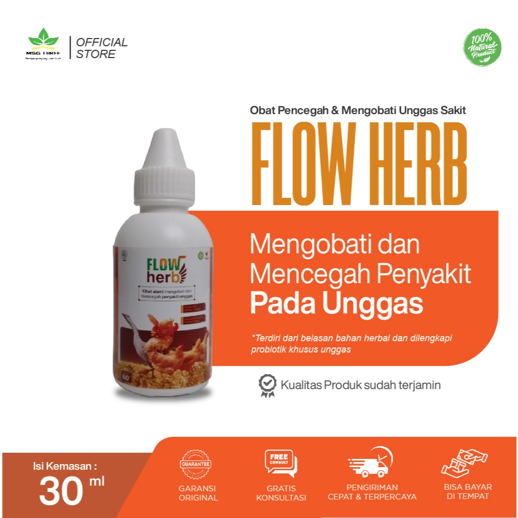 Obat Herbal alami mengobati dan mencegah penyakit unggas ayam bebek entok angsa - Flow Herb 30 ml