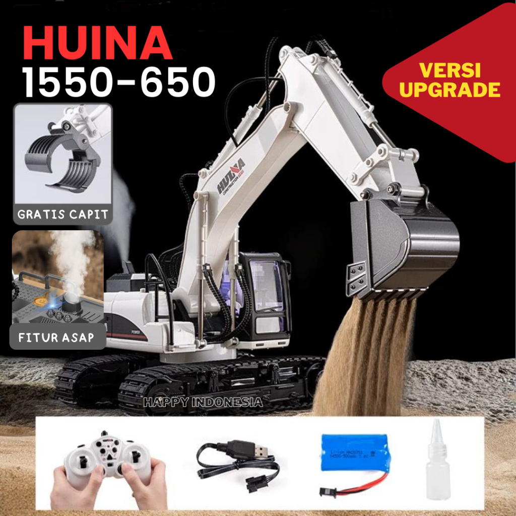 Mainan Alat Berat Huina 1550 1535 Excavator Ekskavator Beko Metal Bucket 1/14 Scale RC Mobil Pengeru
