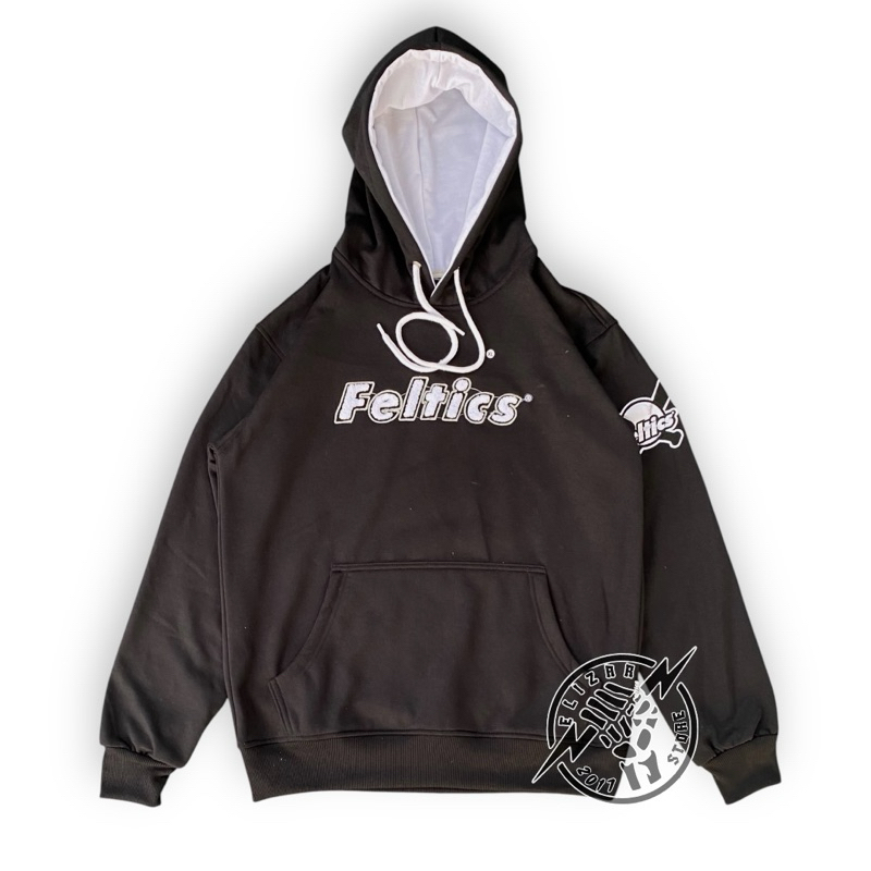 Sweater Hoodie Feltics Bordir Towel Hitam Full Tag