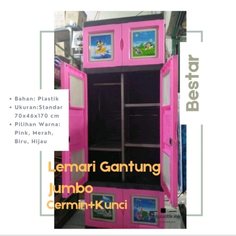 Lemari Plastik/Lemari Gantung/ Lemari Pakaian Lipatan Gantung  Bestar  (Cermin dan Non Cermin)