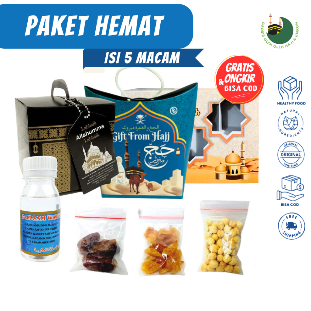 

Paket SUPER HEMAT Oleh Oleh Umroh dan Haji Dus Tali Teng-teng Air Zamzam Ori + Kurma Khalas