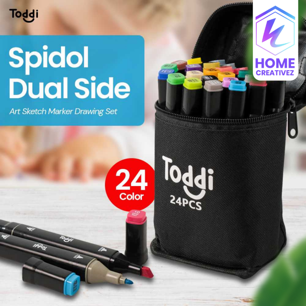 

Homecreativez-Toddi Spidol Dual Side Fine Art Marker Brush Double Tip 1.0mm 6.0mm