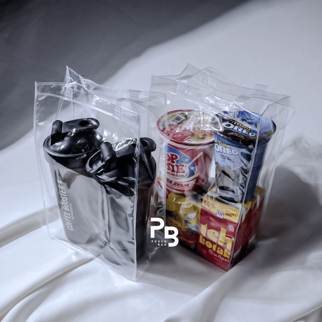 025 GROSIR 2 Liter Tas Mika PVC Polos Goodiebag Kantong Botol Kopi Wine Minuman Air Gelas Kopi Minum