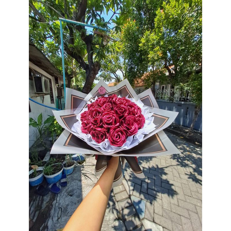 

buket pita satin premium 22 tangkai pakai gliter