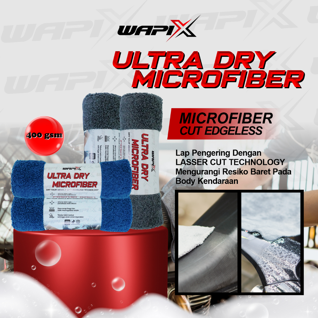 WAPIX - Ultra Dry Microfiber - Drying Edgeless Microfiber Lap Microfiber Pengering Mobil Motor