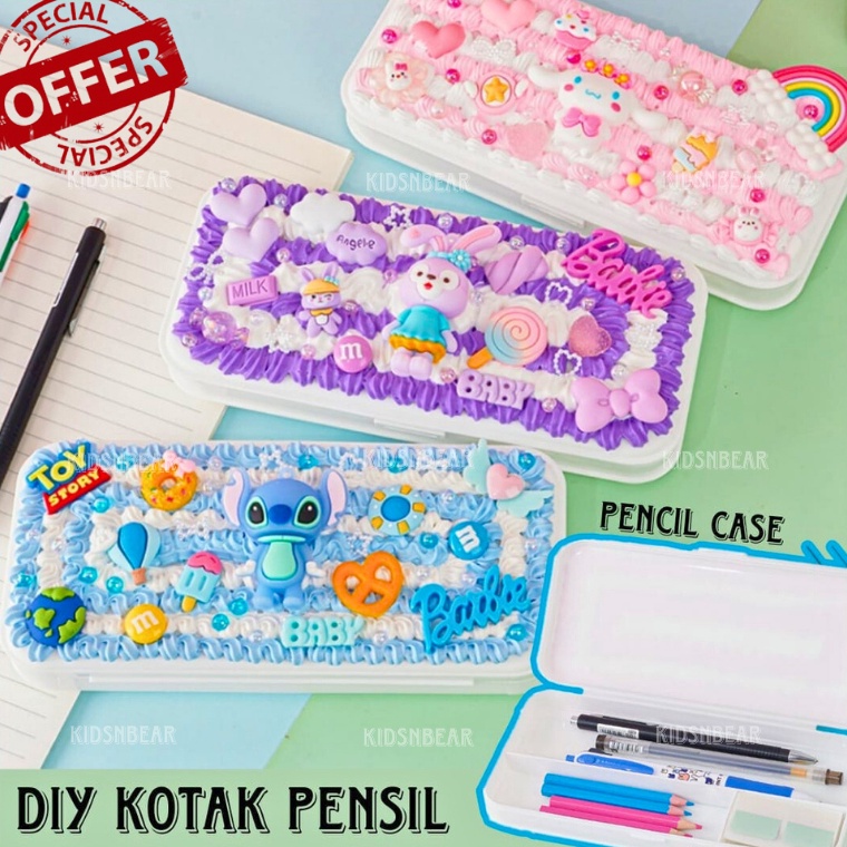 

KODE H3X KNB DIY Pencil Case Menghias Kotak Pensil 3D Kyutocream DIY De Cream Kit Diy Kotak Pensil Cream Glue Set Prakarya Mainan Edukasi Anak Stationery Handmade