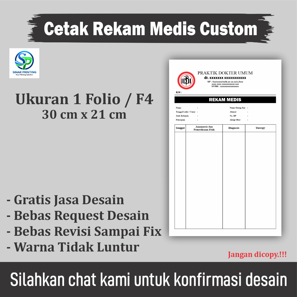 

Cetak Rekam Medis Custom Ukuran 1 Folio / F4 Bahan BC