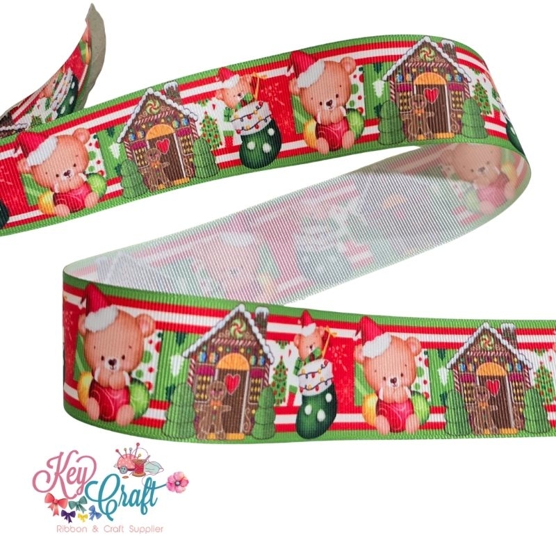 

Pita Grossgrain motif christmas teddy house size 3,8cm