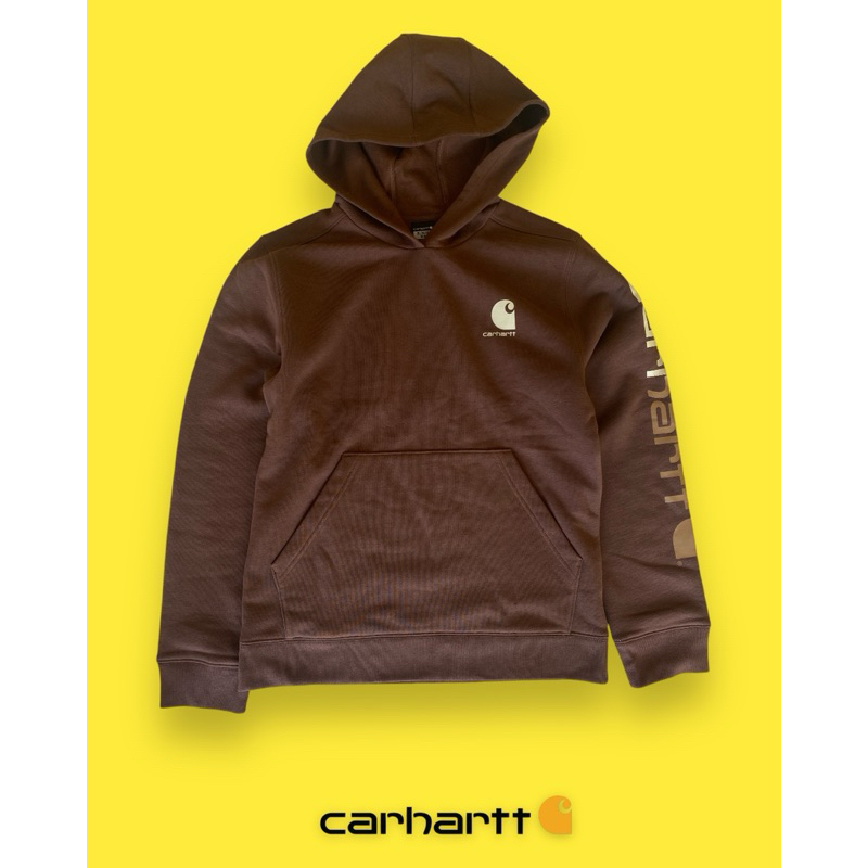 CARHARTT YOUTH SLEEVE LOGO PULLOVER HOODIE ORIGINAL 100% - Brown