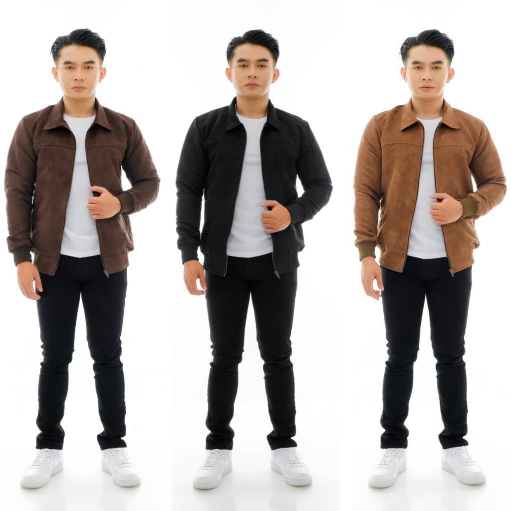 Brofash Jaket Bomber Kulit Suede Kerah Pria Cowok Dewasa Polos