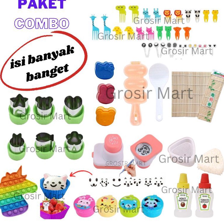 Terkini Grosir Isi 5 Paket Perlengkapan Bento Anak Set Komplit Bekal Anak Sekolah Cetakan Nasi Bento