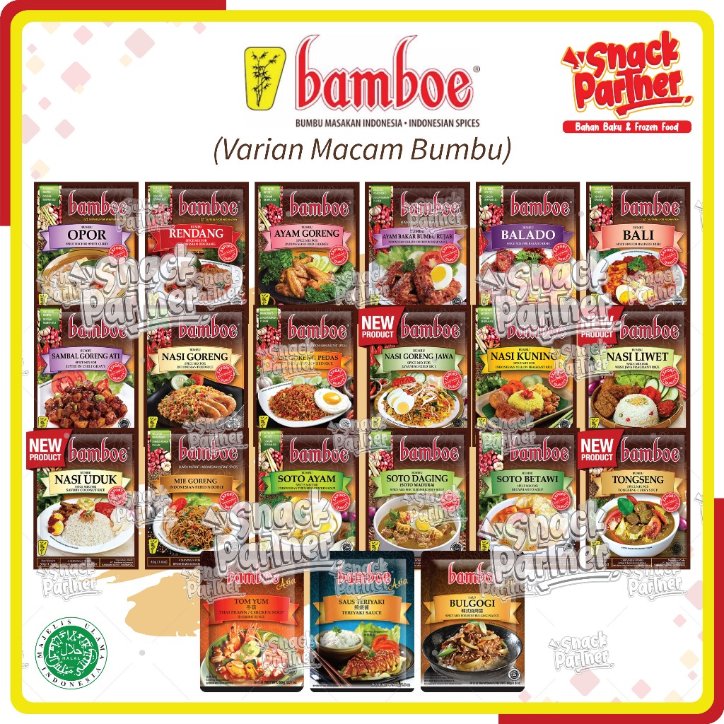 

BAMBOE | BUMBU MASAK Indonesia & Asia Instant Spices - Opor Rendang Ayam Goreng Bakar Rujak Sambal Ati Nasi Goreng Jawa Pedas Soto Ayam Daging Madura Betawi TomYum Tom Yum Bulgogi