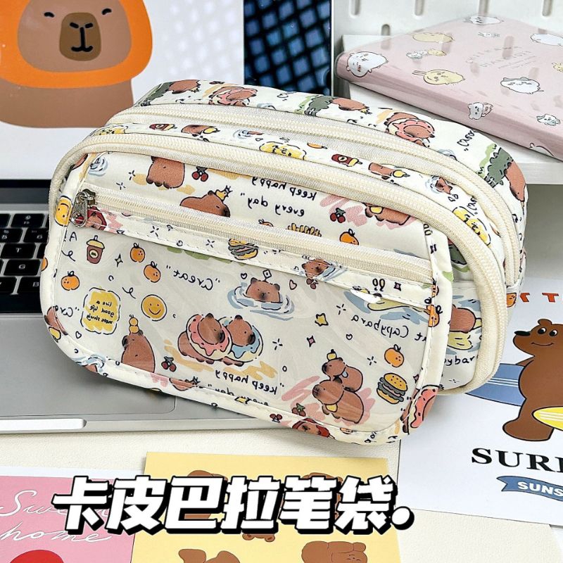 

Kotak pensil Capybara multi layer zipper pencil case capybara free hadiah