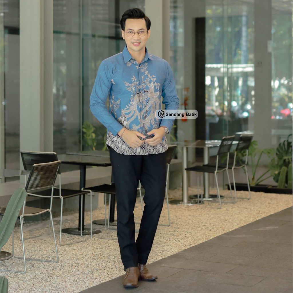 BEST SELLER SENDANG BATIK ATASAN BATIK MOTIF NARAPATI BIRU KEMEJA BATIK PRIA PREMIUM LENGAN PANJANG