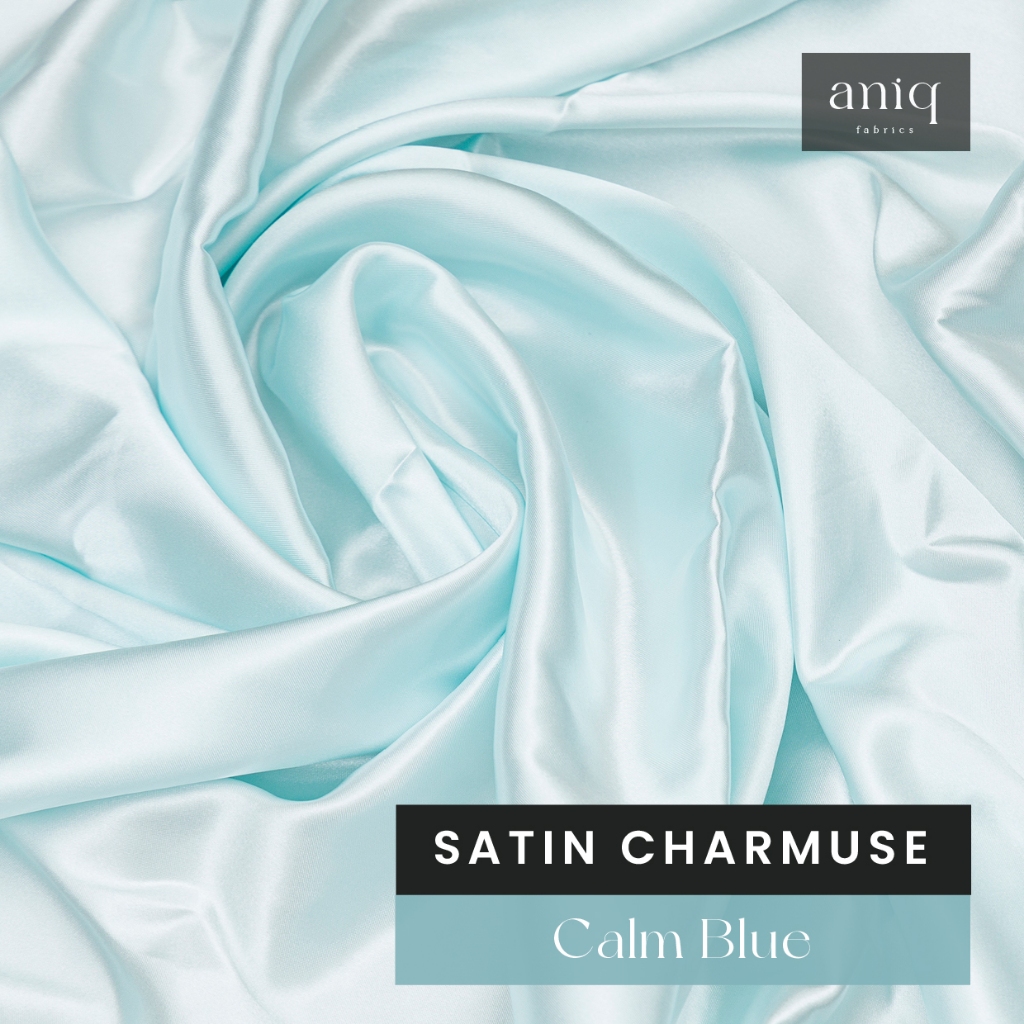 Aniq Fabrics Kain Satin Meteran Satin Silk Charmuse Premium Sateen Silk Satin Sutra - Calm Blue