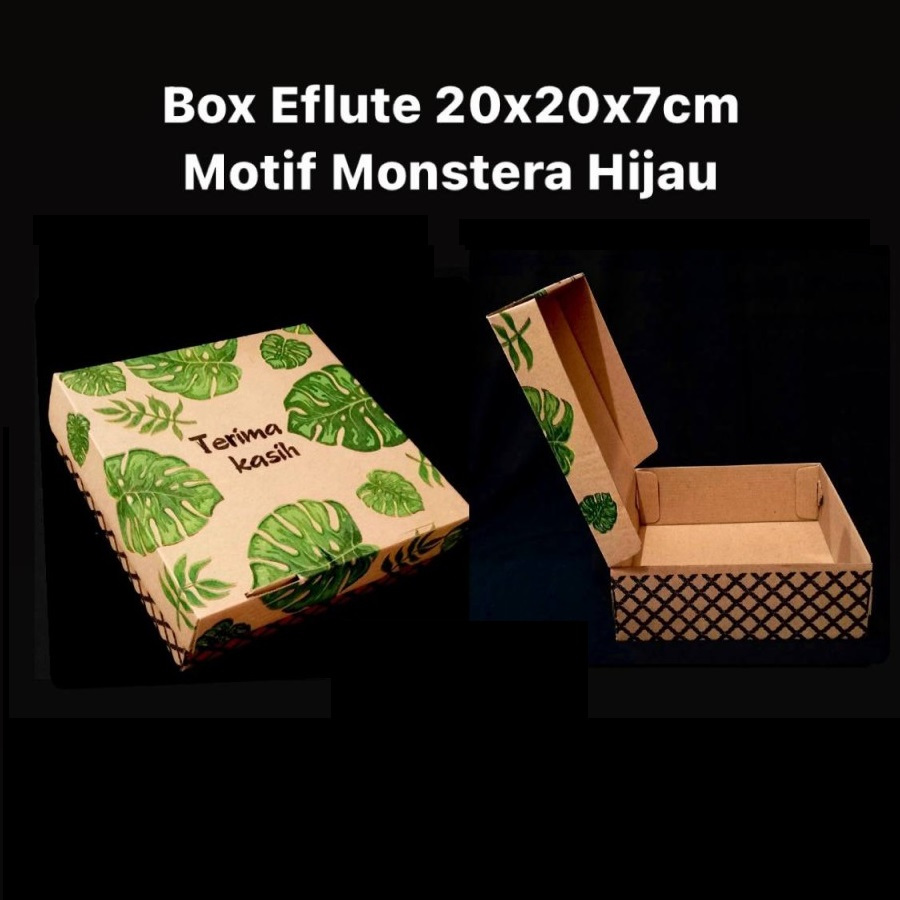 

( 10 pcs ) Kotak Box Snack Kardus Monstera Hijau 20x20x7 cm Packaging Kado Hampers Souvenir