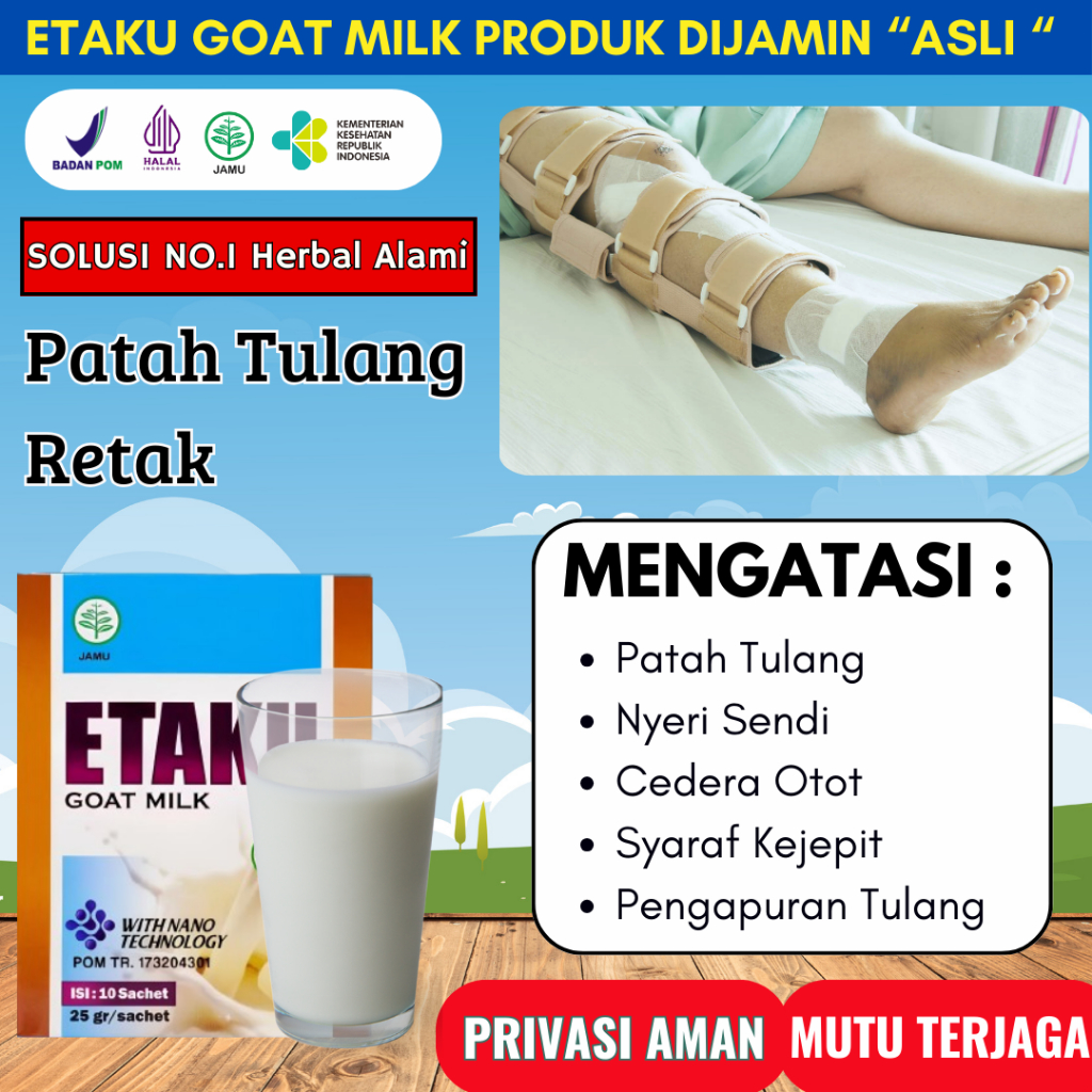 

Susu Patah Tulang Nyeri Sendi Asam Urat Syaraf Kejepit Herbal ETAKU GOAT MILK 100% Asli