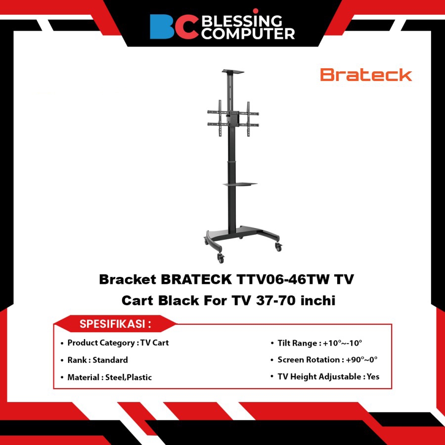 Bracket BRATECK TTV06-46TW TV Cart Black For TV 37-70 inchi