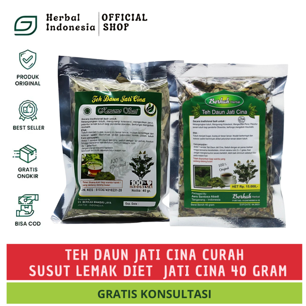 

Teh Daun Jati Cina Curah kencono Sari dan Jati cina Berkah | Susut lemak Diet jaticina 40 Gram