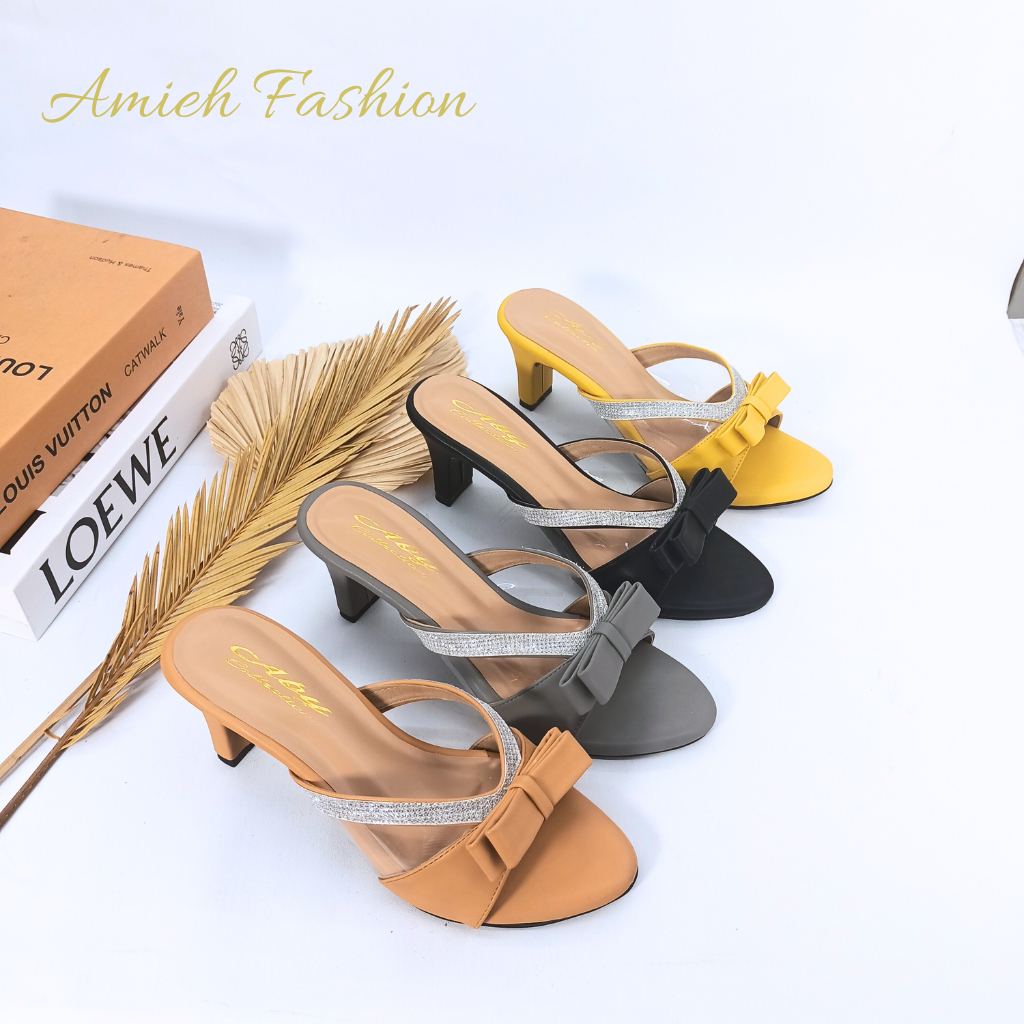 Sandal High Heels Pesta Wanita Terbaru Mika Bening Pita Tumpuk