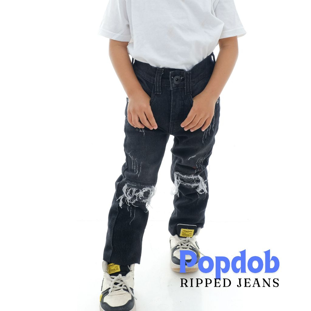 Celana jeans anak panjang model Ripped warna BlackWash