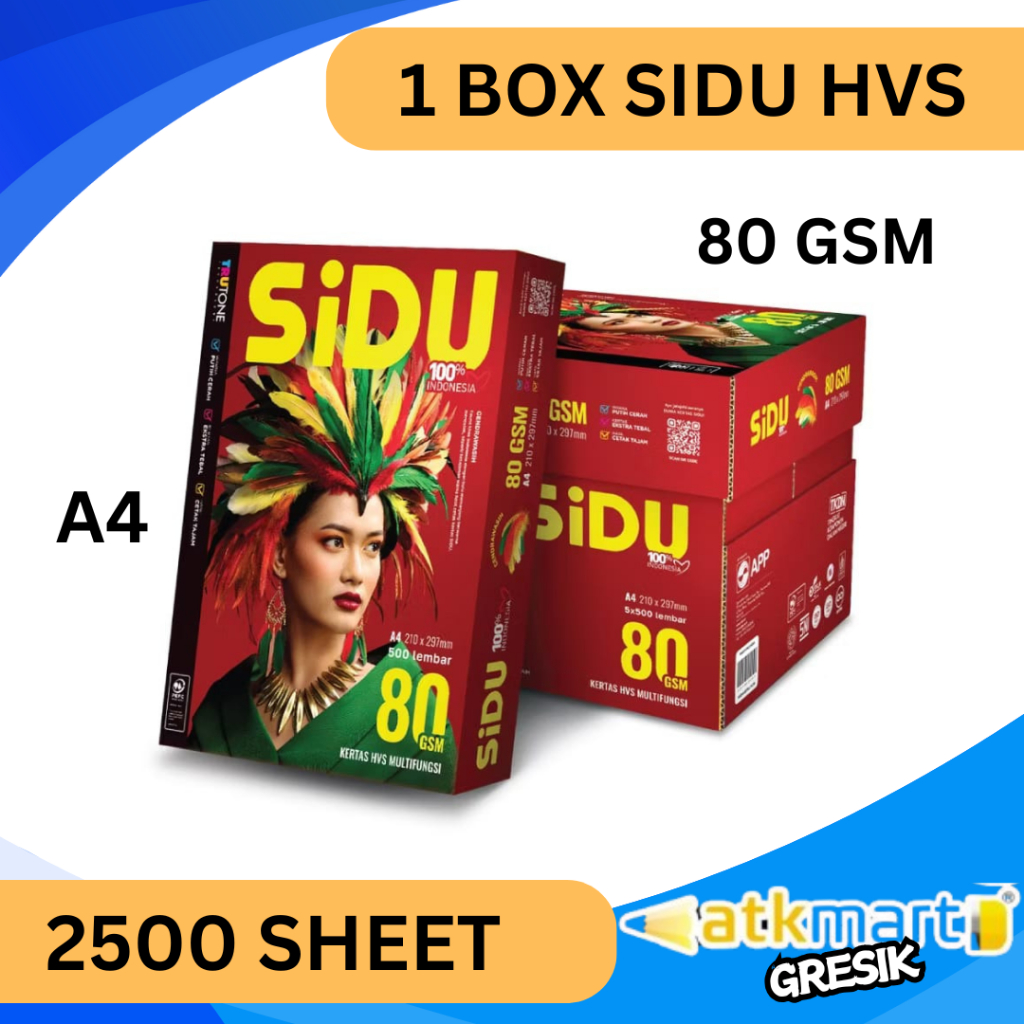 

Kertas HVS SINAR DUNIA (SIDU) A4 80 GSM 1 BOX 5 RIM / 1 DUS HVS A4 80 GRAM