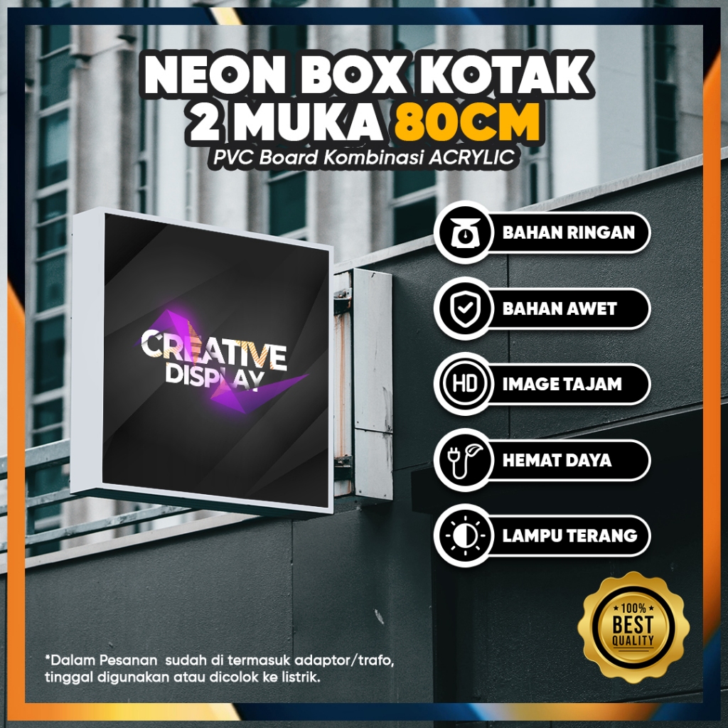 Neon Box Kotak 80x80cm 2 Muka PVC Acrylic Proses Cepat dan Murah