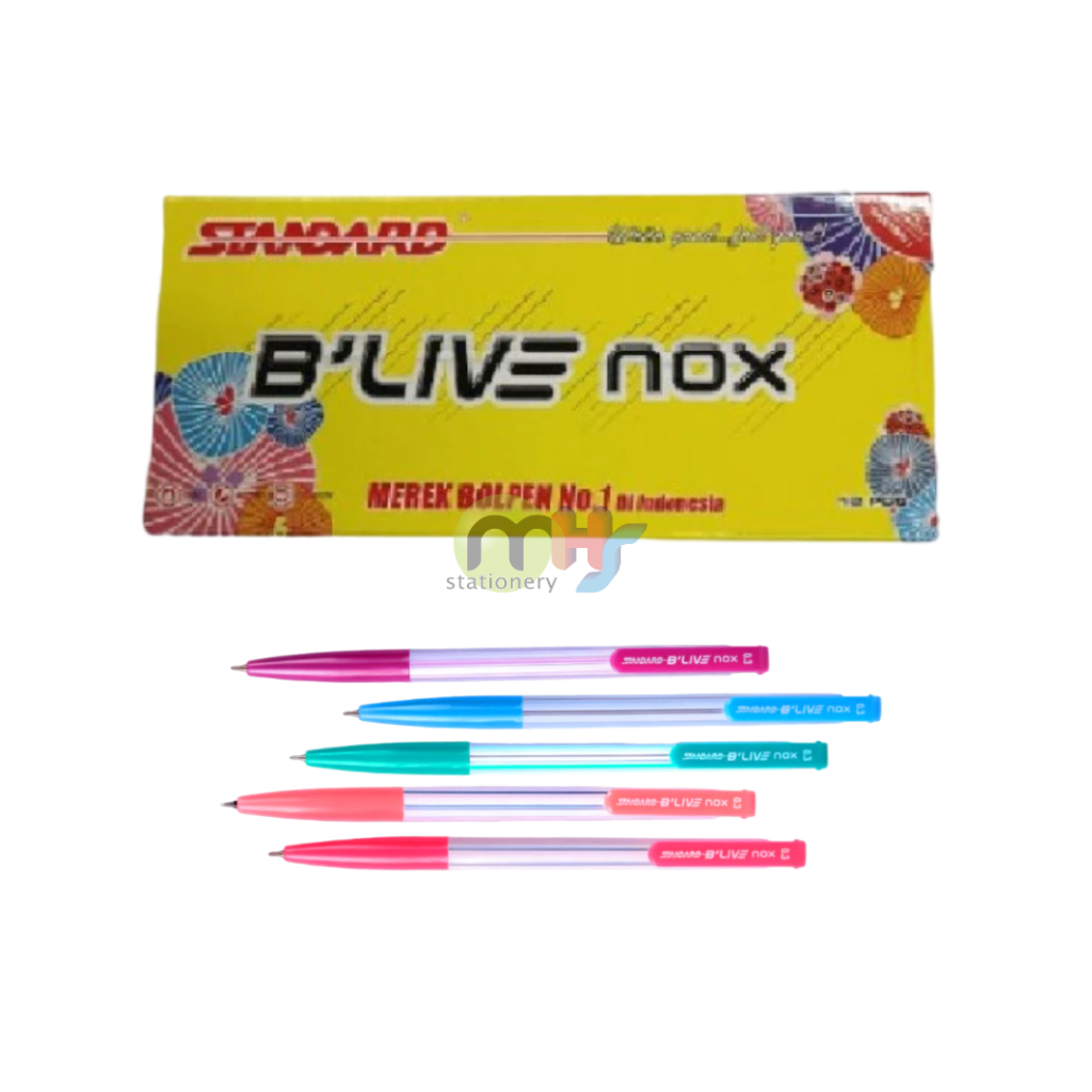 

STANDARD Bolpoin Pulpen Ballpoint B'LIVE BLIVE NOX 0.3 mm 1 BOX Isi 12 Pcs Alat Tulis Stationery