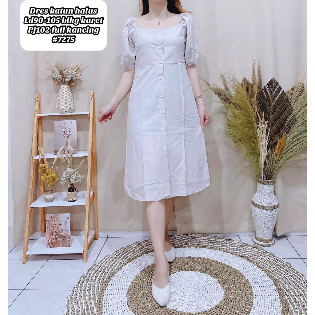 Dress katun Premium kancing kerah segi