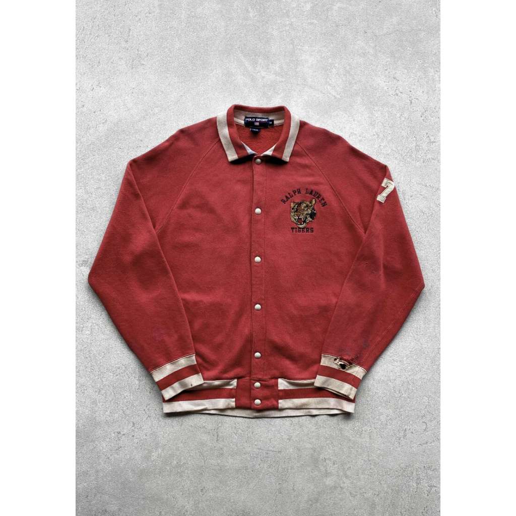 Vintage Ralph Lauren Polo Sport Tiger Sun Faded DIstressed Red Varsity Sweater