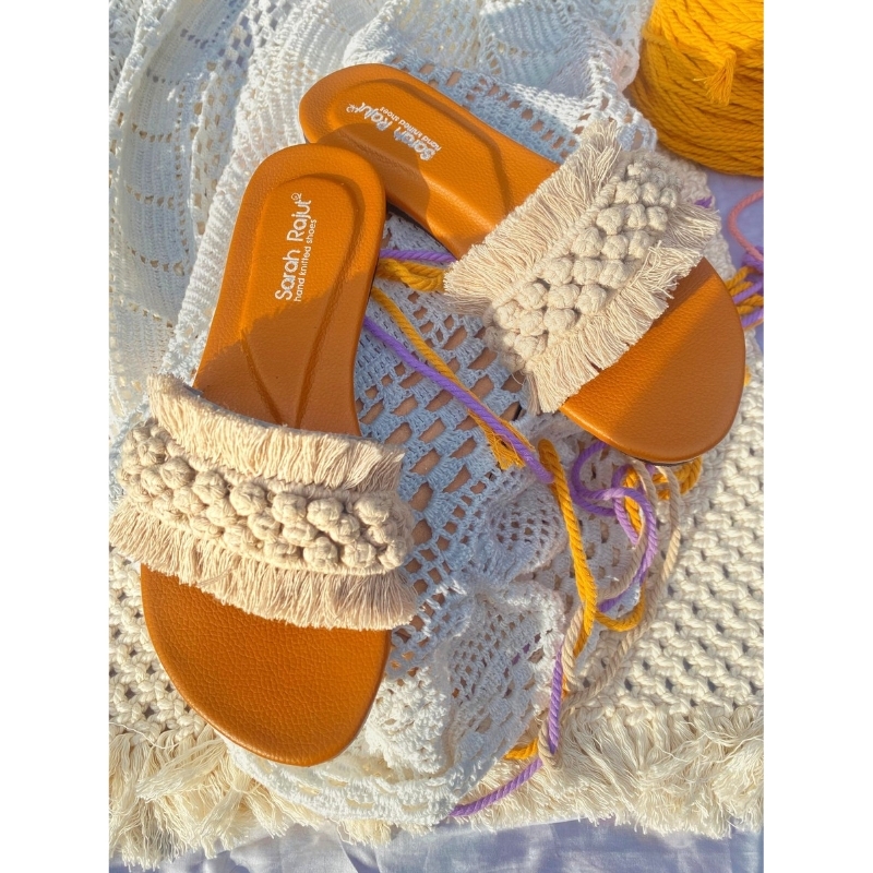Sandal Rajut Import Sol Karet Sandal wanita teplek ORI Empuk Sandal Boho
