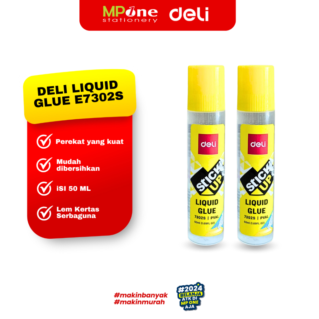 

(1 PCS) Deli Lem Kertas Liquid E7302S 50ML / Liquid Glue Lem Cair Bening Cepat Kering Deli