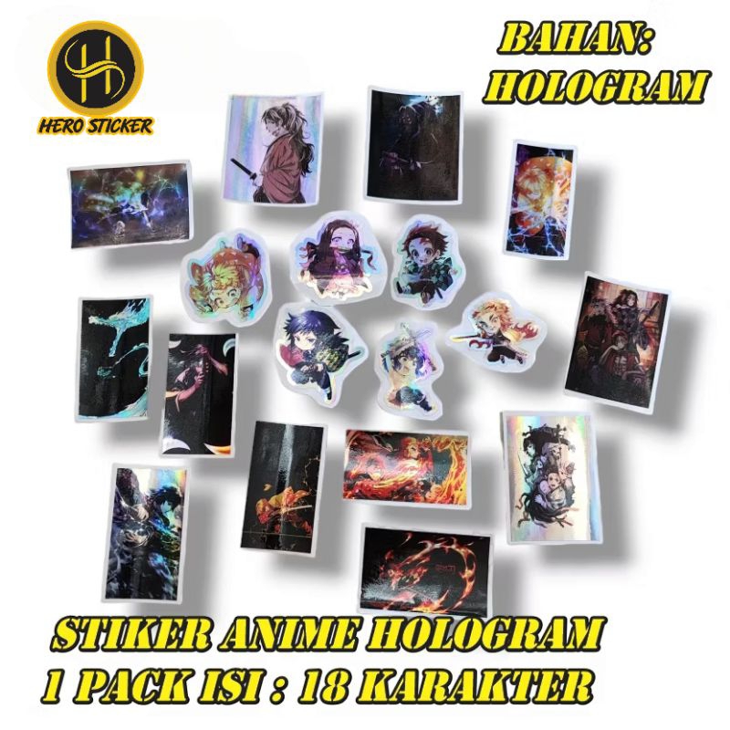Stiker Sticker anime hologram - karakter kimetsu - isi18 pcs stiker kecil