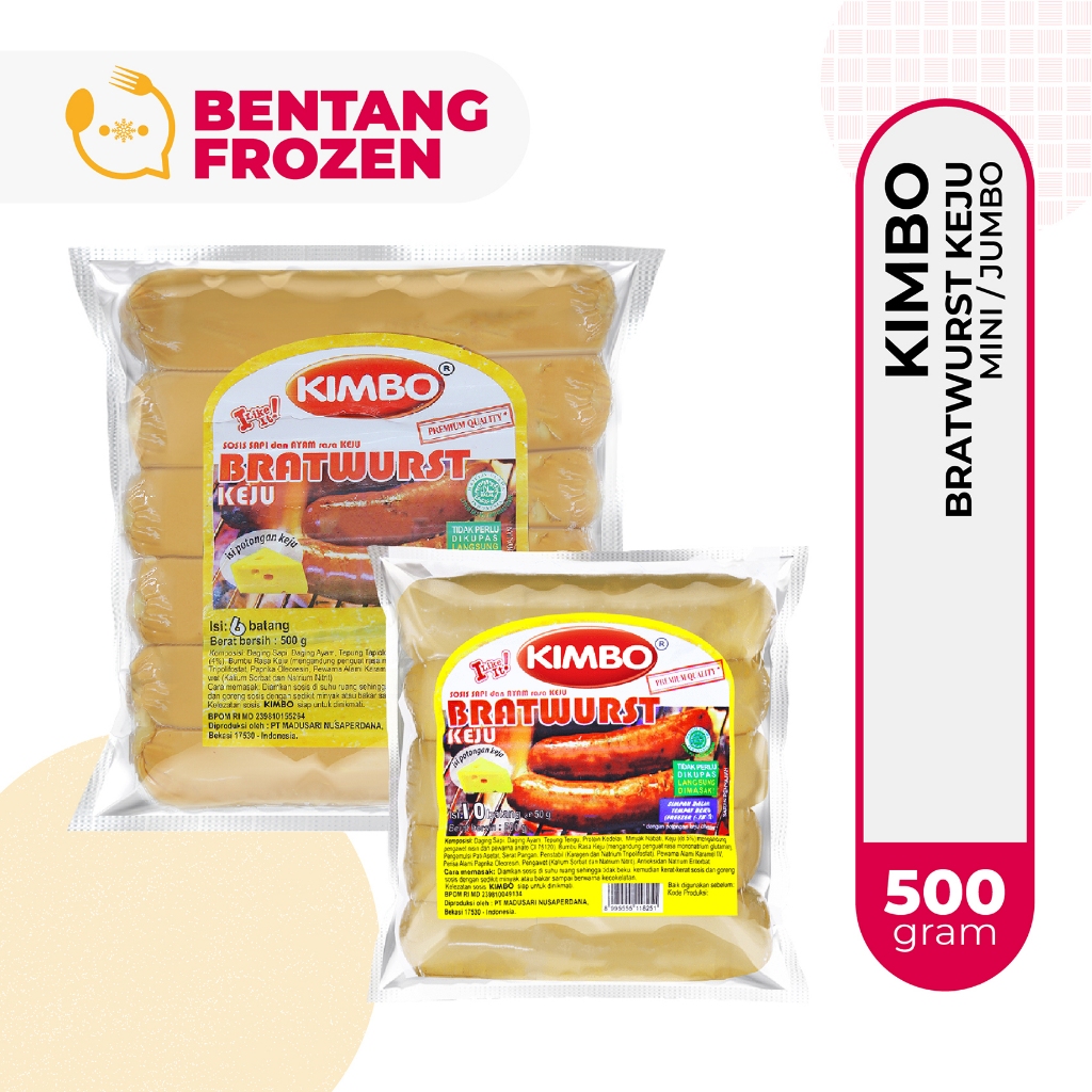 

Kimbo Sosis Sapi Bratwurst Keju Ukuran Jumbo - Mini 500gr / Sosis Bakar Jumbo Mini Keju