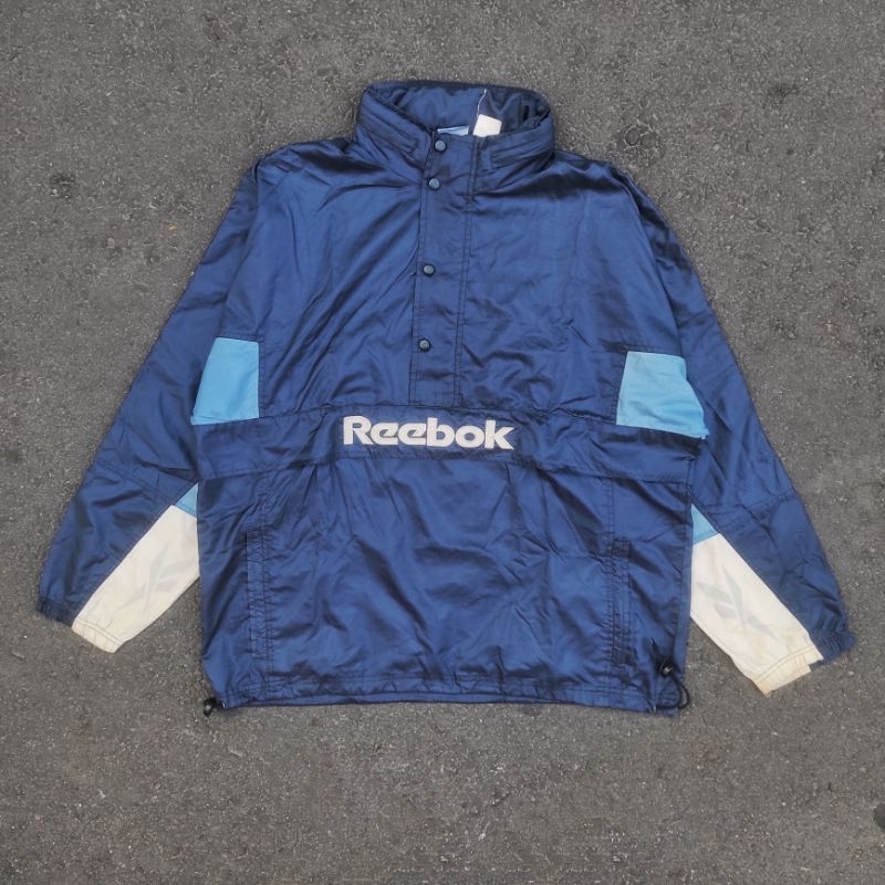 VINTAGE REEBOK COLOR BLOCK BIG LOGO ANORAK SIDE POCKET GROPCORE OVER SHIRT OUTER CASUAL NYLON WIND B