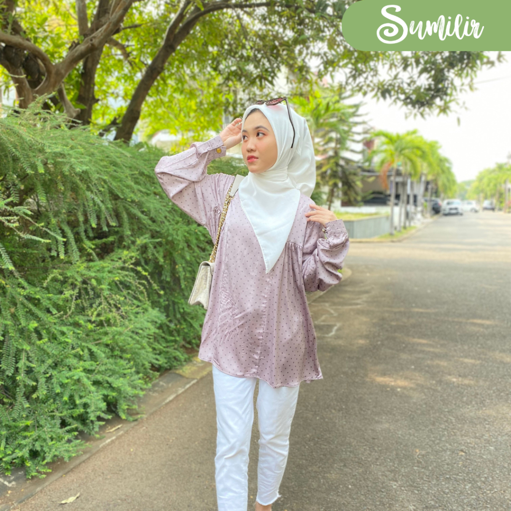Kemeja Atasan Wanita - Motif Polkadot - Bahan Silk by Sumilir