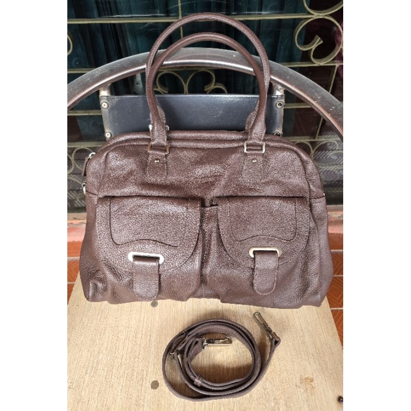 tas laurige genuine leather espresso original authentic preloved second