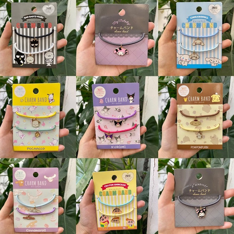 KODE F5P Charm Band Ikat Rambut Gelang Lucu Karakter Kartun Sanrio Kuromi Purin Pochacho Daiso Jepan