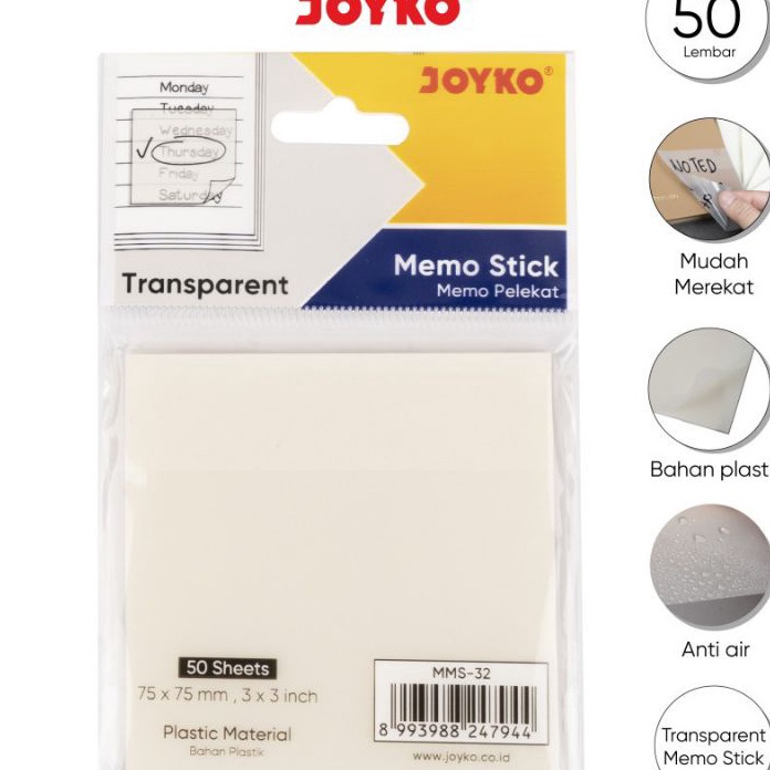 

Hematku JOYKO MMS32 TRANSPARENT STICKY NOTE NOTES KES MEMO TEMPEL TRANSPARAN