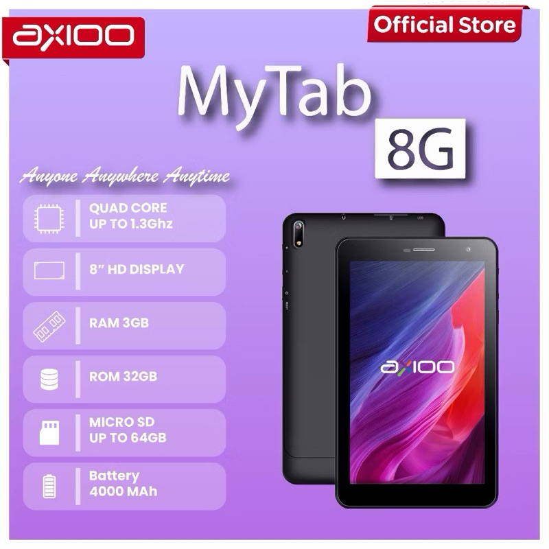 Tablet Tab Axio MYTAB 8G Ram 3GB Internal 32GB BRG Baru Android ( 9,0 10 )GRS Resmi